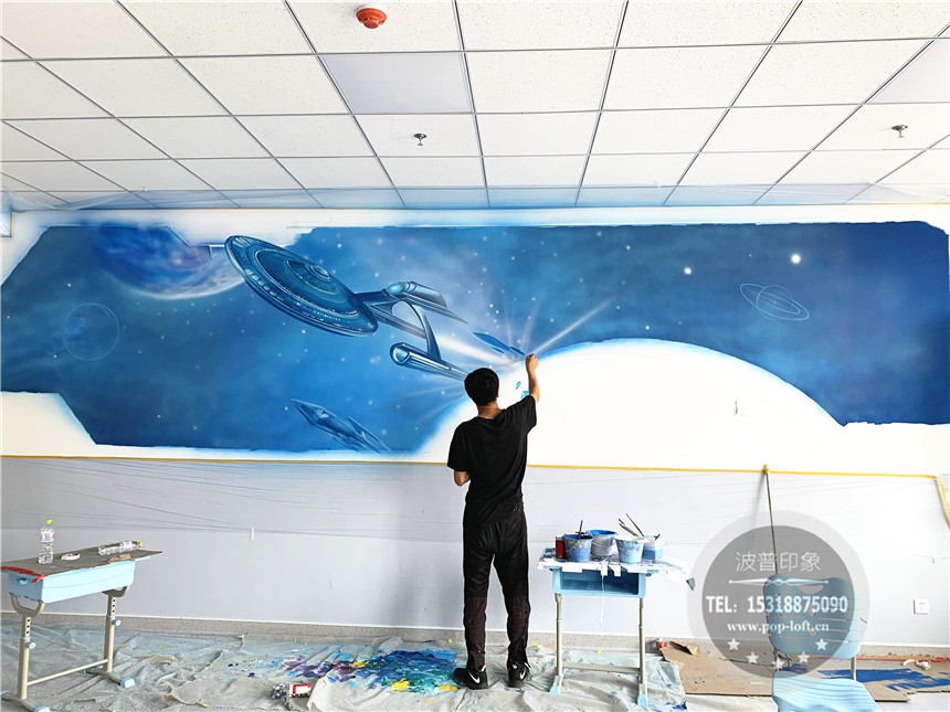 黃島二實驗科學教室背景墻彩繪-科學教室墻繪 14 科學教室墻繪 14