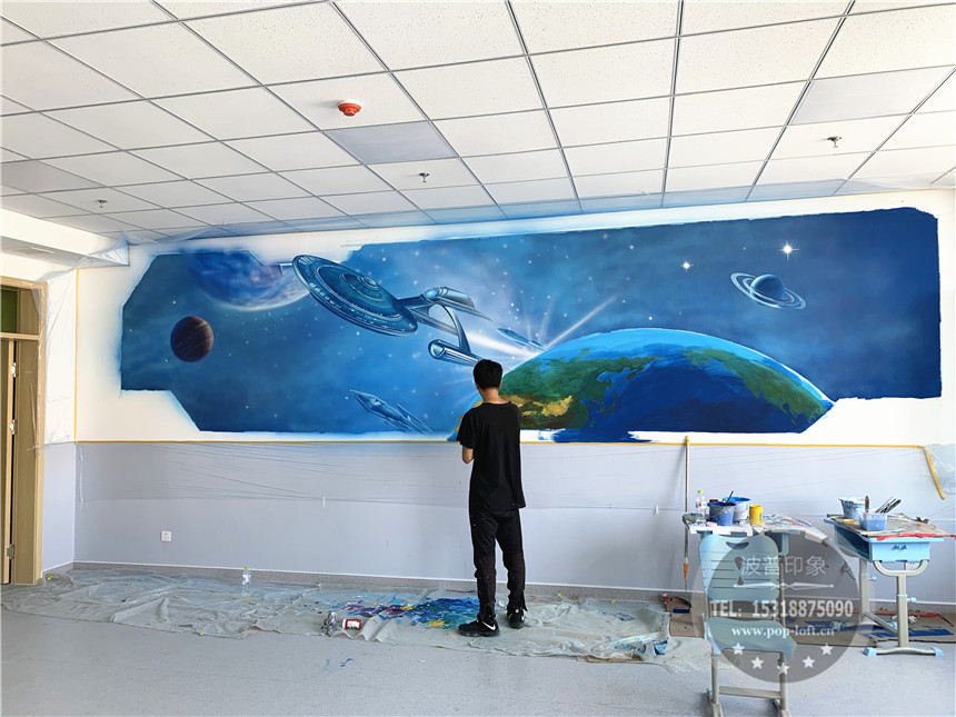 黃島二實驗科學教室背景墻彩繪-科學教室墻繪 18 科學教室墻繪 18